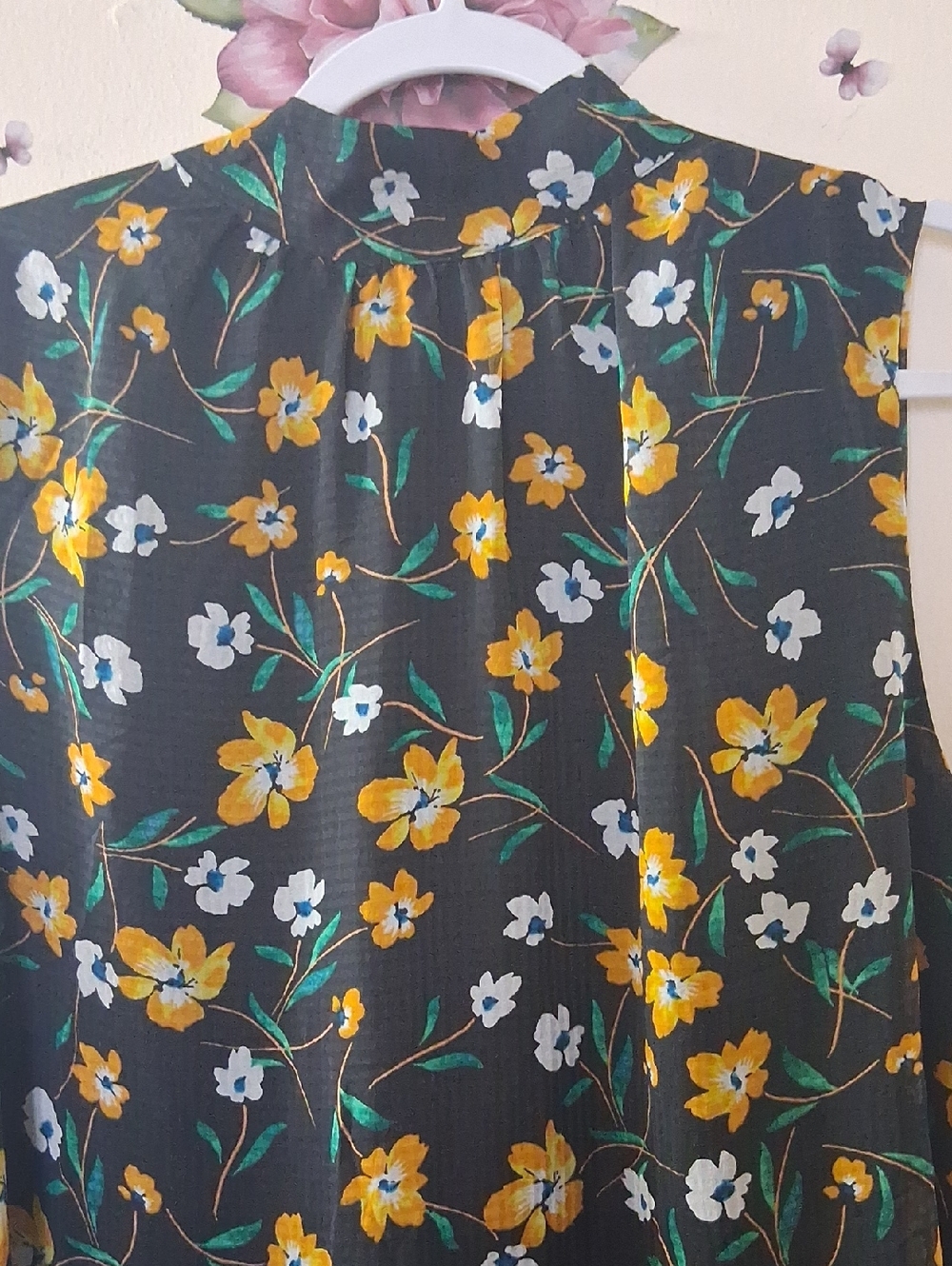 Who What Wear Floral Sheer Shift Dress Underlined High Neck Sleeveless - Picture 3 of 9